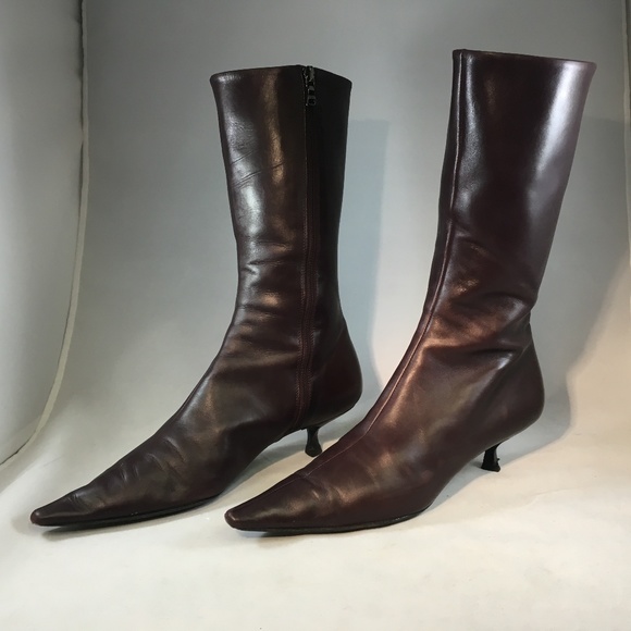 PRADA Calzature Donna Vitello Mosto Heel Boot 8.5 - Picture 1 of 8